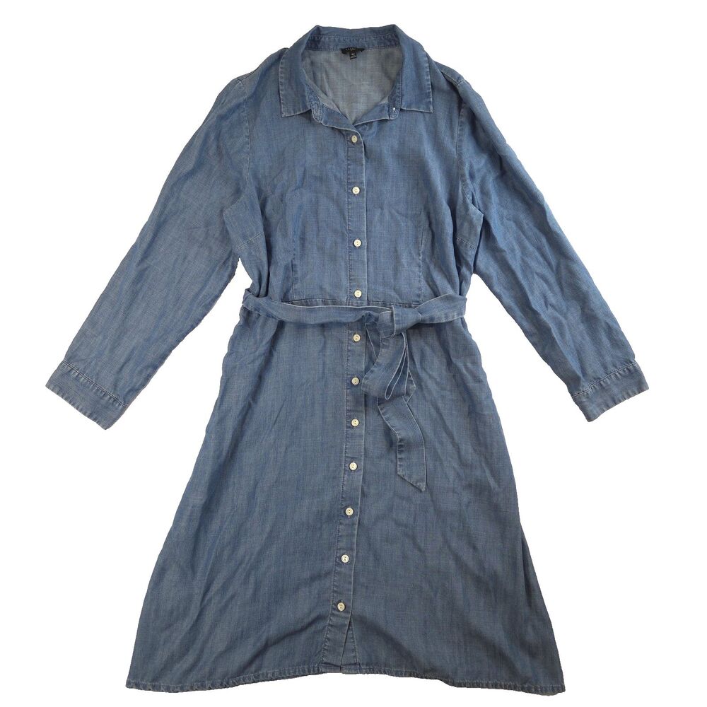Talbots Longlseeve Chambray Tencel Shirt Dress 16P Nautical Coastal Travel